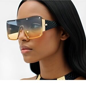 Womens‎ Large Exaggerated Thick Metal Plastic Mod Fashion Rectangle Sunglasses